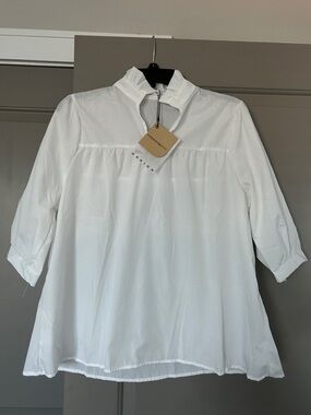 CheryBetty White Split-Neck Peasant Blouse